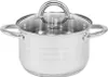 A stainless steel pot with a glass lid and handles, shown against a white background. Produktbild-Vorschau