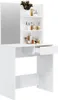 A white vanity table with a mirror and shelves filled with cosmetic products. Náhled obrázku produktu