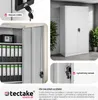Collage of images showcasing a white metal filing cabinet with various close-ups and details. Podgląd zdjęcia produktu