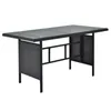 A black polyrattan garden table with a glass top, shown from a side angle against a white background. Produktbild-Vorschau