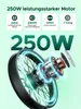 A close-up illustration of an electric bike motor and wheel, with marketing text and icons highlighting product features. Produktbild-Vorschau