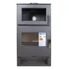 A gray wood-burning stove with a glass door and an oven compartment above it. An energy efficiency label is visible on the lower door. Anteprima dell’immagine prodotto