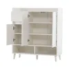 An open white cabinet with shelves and doors, shown against a white background. Produktbild-Vorschau