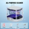 An ultrasonic cleaner with dentures and jewelry inside, with product use examples at the bottom. Produktbild-Vorschau