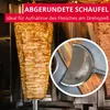 A döner kebab spit with a serving shovel in a circular overlay. Produktbild-Vorschau