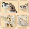 A collage of four images showcasing different features of a cat tree, with cats interacting with it. Produktbild-Vorschau