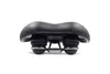 A black bicycle saddle with silver accents is shown against a white background. Podgląd zdjęcia produktu