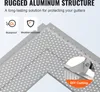 Close-up of a perforated aluminum gutter guard with text overlays highlighting features. Produktbild-Vorschau