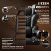 A cutaway view of a black gaming chair, highlighting its internal structure and features with text callouts. Produktbild-Vorschau