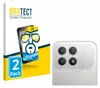 A product shot showing packaging for screen protectors and a close-up of a smartphone camera module with screen protectors applied. Produktbild-Vorschau