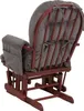The back view of a wooden rocking chair with gray corduroy cushions. Náhled obrázku produktu