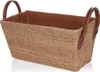 A rectangular woven basket with leather handles and a fabric lining, presented against a white background. Produktbild-Vorschau