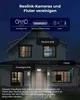 Diagram showing how Reolink cameras and floodlights connect to a network, overlaid on a house illustration. Podgląd zdjęcia produktu