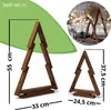 A collage showing two wooden Christmas trees of different sizes, with dimensions indicated. A smaller inset image shows the trees on a table with candles. Produktbild-Vorschau
