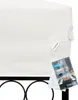 A close-up of a cream-colored fabric product, likely a cover or canopy, with tags attached. The product is draped over a black metal frame. Anteprima dell’immagine prodotto