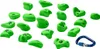 Grüne Kinderklettergriffe von Entre Prises; geeignet für Kletterwände; mit einem blauen Karabiner. Produktbild-Vorschau