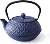 A blue cast iron teapot with a black handle is shown against a white background. Podgląd zdjęcia produktu