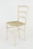 A white wooden chair with a straw seat is shown against a white background. Produktbild-Vorschau