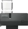 A black automatic fish feeder with a clear food container on top, set against a white background. Voir les images du produit