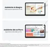 Two sections showcasing a tablet with a stylus, demonstrating drawing and writing features with AI assistance. Produktbild-Vorschau