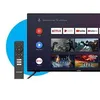 A television screen displaying a streaming service interface, with a remote control in the foreground. Produktbild-Vorschau