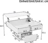 A diagram of a white coffee table with dimensions indicated by numbers and lines. Produktbild-Vorschau