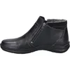 A side view of a black leather boot with a zipper closure and faux fur lining. Voir les images du produit