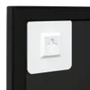 A close-up view of a white adhesive hook with a cross-shaped slot, attached to the corner of a black frame. Podgląd zdjęcia produktu