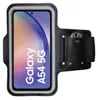 A black sport armband for a smartphone, with a phone displaying the Samsung Galaxy A54 5G logo inside. Produktbild-Vorschau