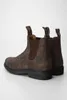A pair of brown leather Chelsea boots shown from the back against a white background. Produktbild-Vorschau