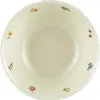 A top-down view of a round, cream-colored bowl with a scalloped edge, decorated with small, colorful floral patterns around the rim. Podgląd zdjęcia produktu