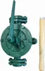 A green hand pump and a wooden handle are shown against a white background. Podgląd zdjęcia produktu