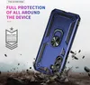 A blue phone case with a ring stand is shown in a dynamic, action-oriented scene with debris flying around it, suggesting durability and protection. Anteprima dell’immagine prodotto