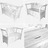A collage of four images showing a wooden storage bench from different angles. Náhled obrázku produktu