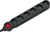 A black power strip with six outlets and a red on/off switch is shown against a white background. Produktbild-Vorschau