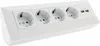 A white power strip with four European-style outlets and two USB ports, shown from a slightly elevated front-side angle against a white background. Produktbild-Vorschau