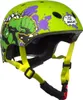 A green bicycle helmet with a Hulk graphic and straps, shown against a white background. Produktbild-Vorschau