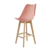 A pink bar stool with a wooden frame is shown from the back against a white background. Náhled obrázku produktu