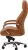 A side view of a brown leather office chair on a white background. Produktbild-Vorschau