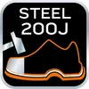 A graphic illustrating a steel toe cap in a shoe, with text indicating "STEEL 200J". Voir les images du produit