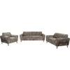 A set of three furniture pieces: an armchair, a three-seater sofa, and a two-seater sofa, all in a matching brown/gray chenille fabric with black metal legs, displayed against a white background. Produktbild-Vorschau