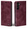 A burgundy flip case for a smartphone is shown from two angles. Produktbild-Vorschau