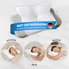 A pillow is shown with three circular insets demonstrating different sleeping positions. Produktbild-Vorschau