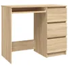 A light brown wooden desk with a slide-out keyboard tray and three drawers. Produktbild-Vorschau
