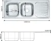A diagram showing the dimensions of a double-basin stainless steel sink. Produktbild-Vorschau