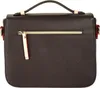 A dark brown handbag is shown from the back, with a gold zipper and a white and red zipper pull. The handle is visible at the top. Produktbild-Vorschau