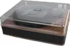 A turntable with a clear plastic dust cover. Voir les images du produit