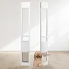 Two white sliding glass doors with a small dog in front of one of them. Voir les images du produit