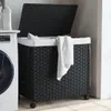 vidaXL Wäschekorb mit Rollen Schwarz 60x35x60,5 cm Rattan Produktbild-Vorschau 2