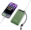 A smartphone is connected to a green power bank via a white cable. The power bank has a digital display showing '90'. Voir les images du produit